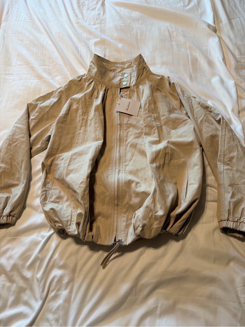 Women's High-Collar Tan Lightweight Bomber Jacket